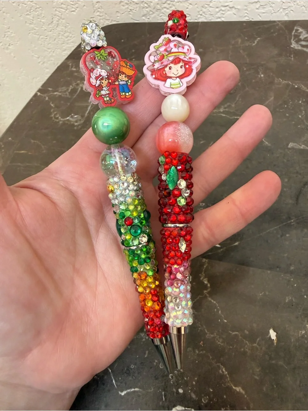 Strawberry Shortcake and Friends Colorful Rhinestone Beaded Pen Set Handmade